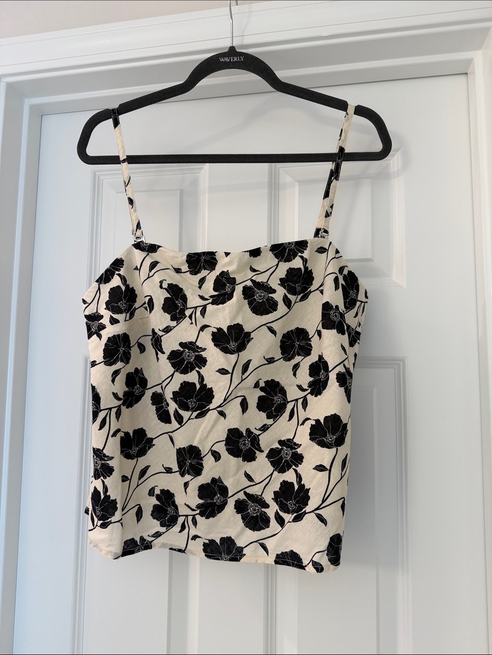 GAP Black Floral Print Cream Spaghetti Strap Tank